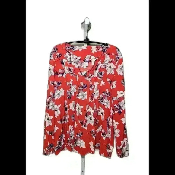 Floral Print Red Long Sleeve Top - Picture 1 of 3